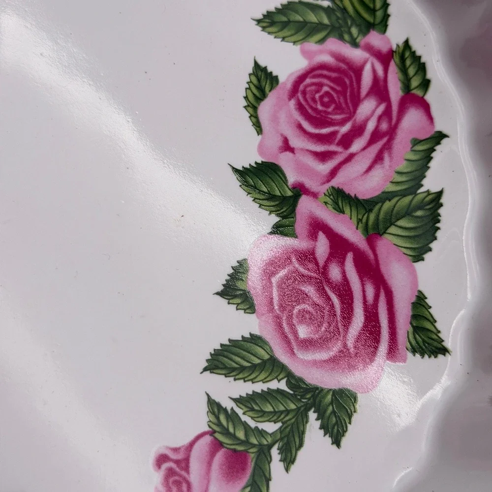 Christineholm Porcelain Quiche Tart Dish Pink Rose Fluted Round White‎ Bakeware
